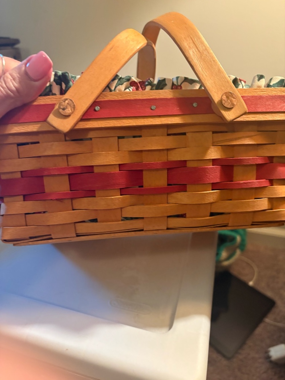 Longaberger Red and Natural Holiday Cheer Basket with Wood Handles - Picture 4 of 7